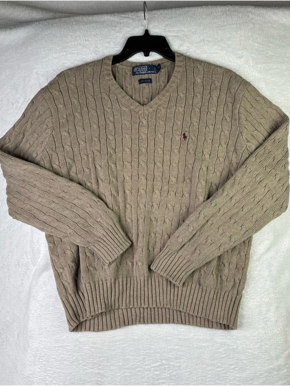 Polo by Ralph Lauren Tan Cable-Knit V-Neck Sweater